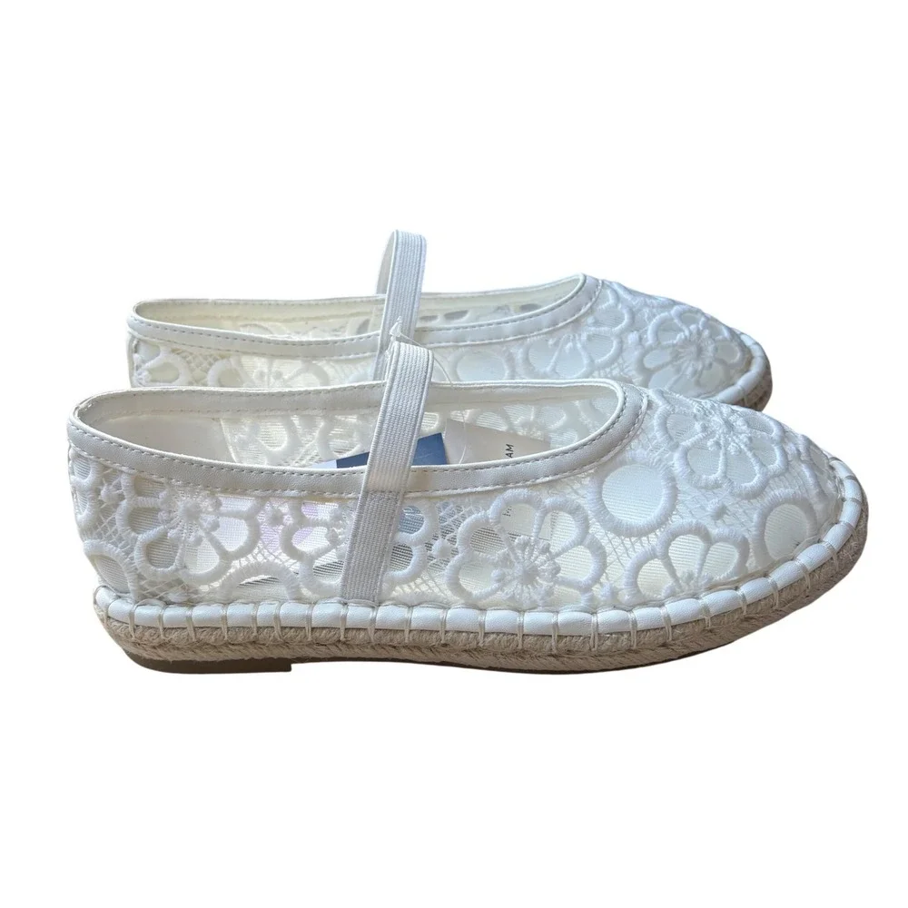 Universal Thread Celia White Floral Lace Espadrille Mary Jane Flats Size 6.5 NEW